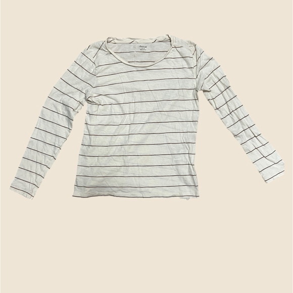 Madewell Women's Thin Striped Long Sleeve Split Hem Tee, Size Medium - Picture 1 of 8